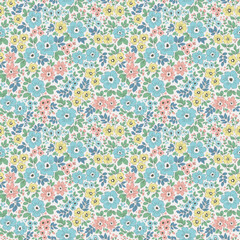 Beautiful spring floral pattern in small abstract flowers. Small pastel flowers. White background. Liberty print. Floral seamless background. Cute template for fashion prints. Stock vector pattern art