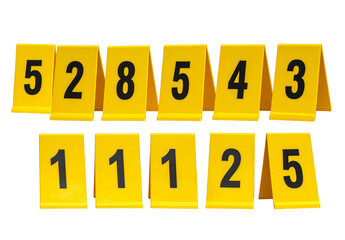 Transparent Background 3D Yellow Crime Scene Evidence Marker Numbers 1 to 5