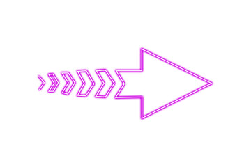 Glowing neon arrow pointing right isolated on transparent background for decoration