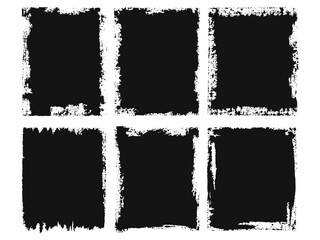 Vector black paint brush spots, Hand drawn Ink brush strokes texture. Black grunge rectangles. Square shape for text. Doodle rectangle pastel chalk elements. Brush frame box.