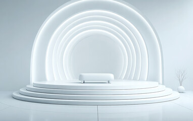 Fototapeta premium Modern minimalist white arch stage with simple furniture