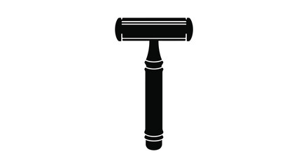 Simple black and white illustration of a classic safety razor on white
