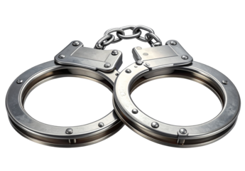 Transparent PNG Open Metal Handcuffs with Chain Link, Perspective View