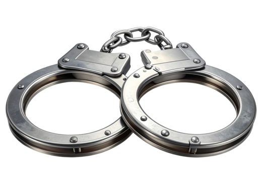 Transparent PNG Open Metal Handcuffs with Chain Link, Perspective View