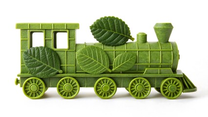 Eco friendly green train made of leaves symbolizing sustainable transport