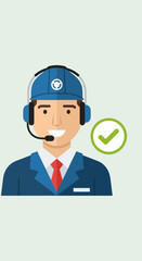 Man with headset and checkmark indicating service.