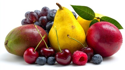 Fresh Mixed Fruits isolated on white background.
