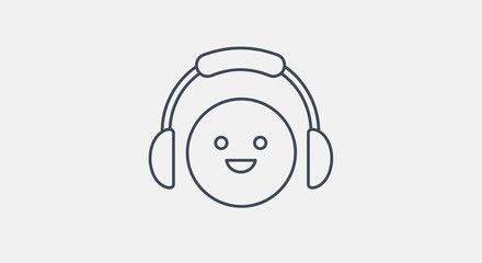 Simple line drawing of a smiling face wearing headphones.