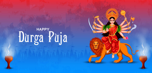 Indian Goddess Durga for Happy Durga Puja Dussehra or Shubh Navratri festival of India