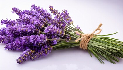 Fototapeta premium Fresh Lavender Flowers Bundle On A White
