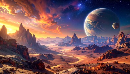 Alien Planet Landscape Sunrise.