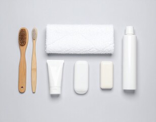 Obraz premium Eco-friendly personal care essentials and bath products on a light background