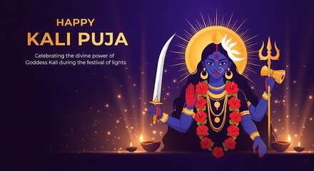 Happy kali puja festival celebration with goddess kali illustration