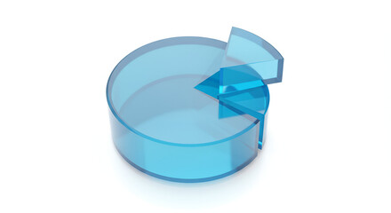 A 3D transparent blue pie chart with an extracted segment, symbolizing data analysis and business statistics.