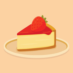 A delicious slice of strawberry cheesecake with a graham cracker crust, topped with a fresh strawberry, served on a plate.
