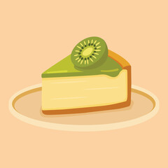 A slice of kiwi cheesecake, a delicious dessert on a plate, with a fruit topping.