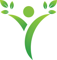 Vector art of abstract human figure with leaves for wellness concept on a transparent background