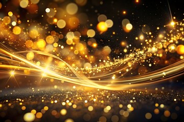 Obraz premium Golden Light Streaks and Bokeh Effect Creating a Luxurious and Festive Abstract Background Design