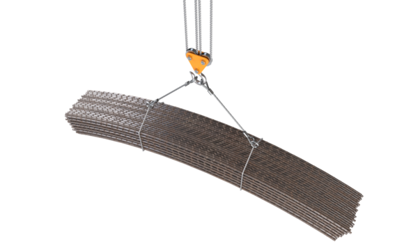 Construction crane lifting rebar 3d transparent background