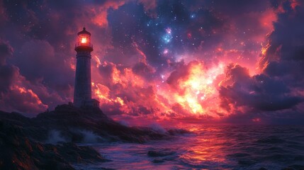 The Lighthouse That Calls to the Stars (Cinematic, Ultra Realistic, 8K, Majestic, Cosmic Fantasy Vibes) --ar 16:9 --stylize 750 --v 6.1 Job ID: 4d51bc5c-b797-403c-9b8b-e6fc98a570c6