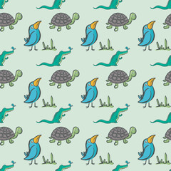 Seamless childish pattern with funny animals faces . Creative kids texture for fabric, wrapping, textile, wallpaper, apparel
