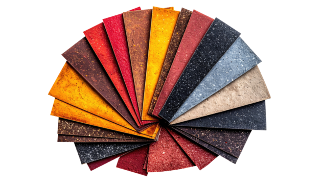 Colorful sample tiles arranged in a circular fan