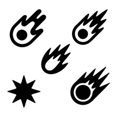 Stylized Comet and Star Icons: Dark, Edgy, Line Art Graphics for Web Design.