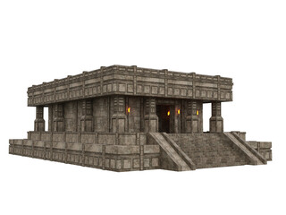 Ancient fantasy temple building from a lost civilization. Isolated 3D rendered illustration.