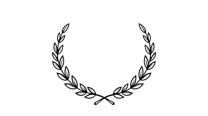 A symmetrical black and white illustration of a laurel wreath, depicting victory.