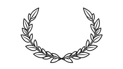 A symmetrical laurel wreath with detailed leaves is displayed in a black and white graphic illustration.