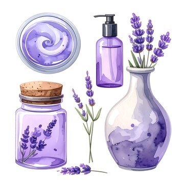 Lavender beauty products illustration