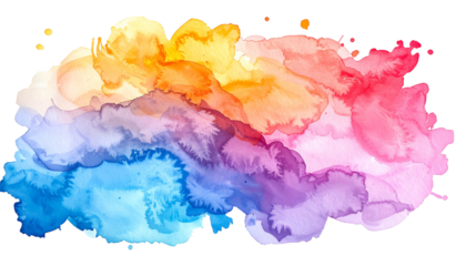 Multicolor Watercolor Splash Isolated on Transparent Background