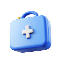 Obraz premium Blue first aid kit with a white cross isolated on transparent background for medical emergency concept