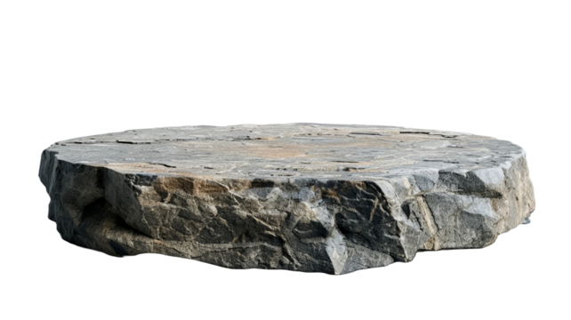 Rock stone podium for product placement isolated on transparent background.