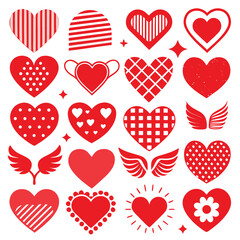 Red Heart Shapes Set – Decorative Love and Valentine Vector Collection