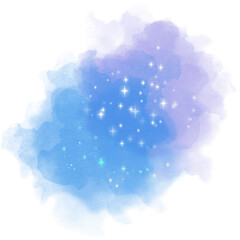pastel blue purple sky watercolor cloud frame glow stars glittering 