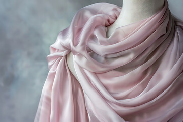 Luxurious high fashion fabric draped on mannequin with silk and linen textures