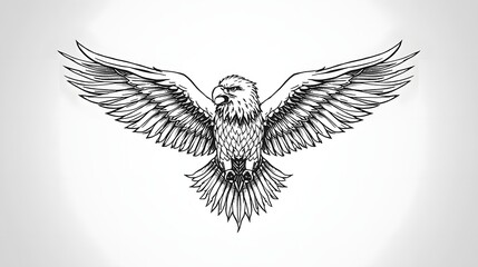 Majestic Eagle Spreading Wings: An artistic rendering of a proud eagle, wings fully spread, showcasing its power and grace.