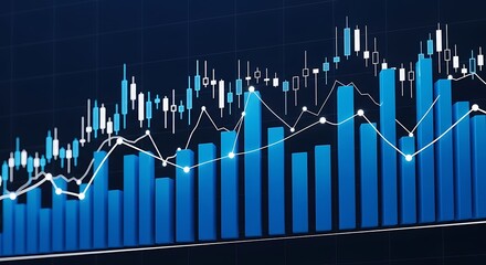 Naklejka premium Blue financial stock market graph with rising trend and data analysis