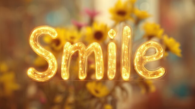 Vibrant photo of glowing text that spells out the word smile