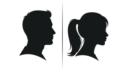 Profile silhouettes of a man and a woman, likely for restroom or gender-neutral signage.