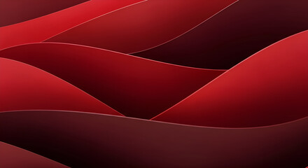 Abstract red waves background with smooth curves and shadows creating a dynamic and elegant composition