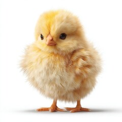 Obraz premium Fluffy Yellow Chick on White Background baby chicken