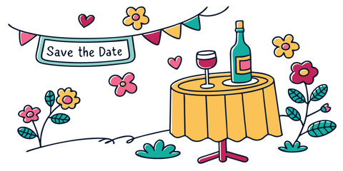 Save the Date wedding invitation elements with wine and flowers (28) vector