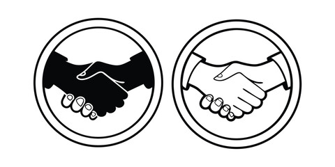 Two Handshake Icons One Solid Black and One Outline Inside Circles business agreement