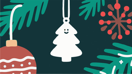 Illustrations depicting Scandinavian-style Christmas charms and accessories in a simple, minimalist style. Winter. December. New Year. Wreath. Charm. Ornament. Snowman. Present.
