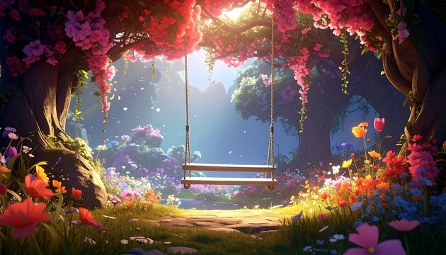 Magical forest swing scene - Powered by Adobe