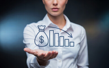 Businesswoman Holding a Financial Loss and Recession Chart Icon