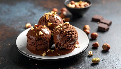 Chocolate hazelnut ice cream delight on a dark background
