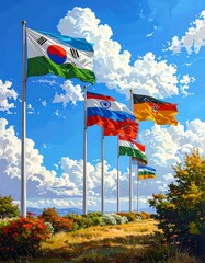 Flags of nations on a sunny day